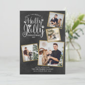 Kerst Hulst Pret Foto Collage Krijtbord Feestdagenkaart (Staand voorkant)