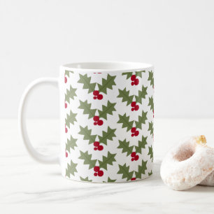 Kerst Hulst Rode Bessen Groene Bladeren Koffiemok