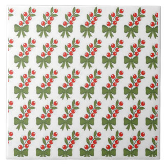 Kerst Hulstbessen & Groene Strik Patroon Tegeltje