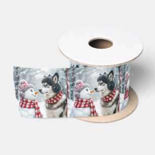 Kerst Husky hond met sneeuwpop Lint
