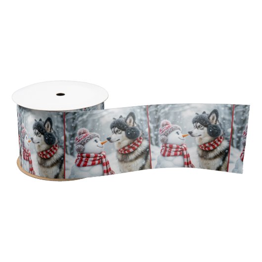 Kerst Husky hond met sneeuwpop Lint (Spoel)