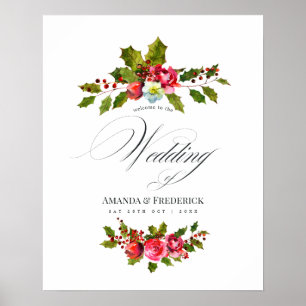 Kerst Huwelijk Bloemstuk Hulst Waterverf Welkom Poster