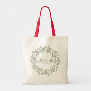 Kerst Huwelijk Bruid Bruidegom Monogram Krans Tote Bag