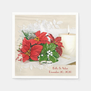 Kerst huwelijks- poinsettia en kaars servet