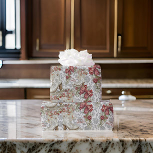 Kerst  Ice Schaatsen Plaid Holly Silver Cadeaupapier