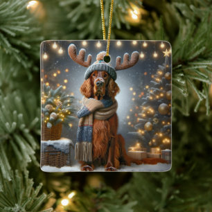 Kerst Ierse Setter met rendier gewei Keramisch Ornament