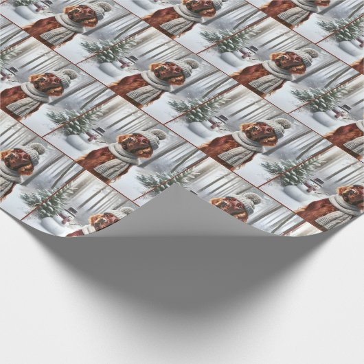 Kerst Ierse Setter met Sneeuwman Cadeaupapier (Hoek)