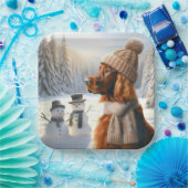 Kerst Ierse Setter met Sneeuwmannen Papieren Bordje (Feest)