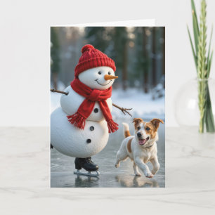 Kerst ijsdans sneeuwman met hond feestdagen kaart
