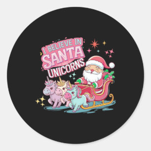 Kerst Ik geloof in de Kerstman en eenhoorns Grappi Ronde Sticker