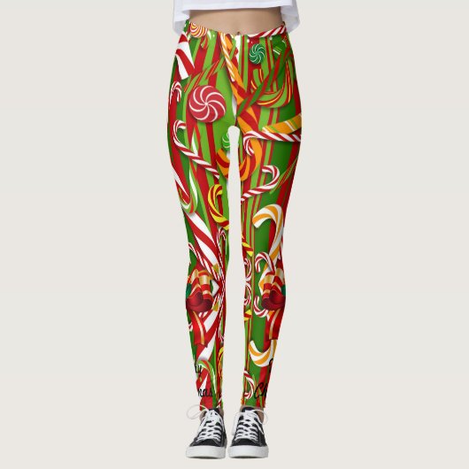 Kerst Ik hou van Snoep Leggings Rode Groene Broek (Voorkant)