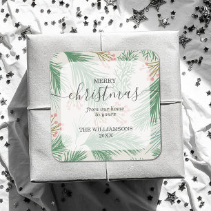 Kerst in Chic Berries en Branches Vierkante Sticker