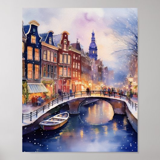 Kerst in de Amsterdamse Waterverf Poster (Voorkant)
