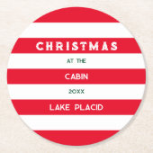 Kerst in de cabine rode nautische streep rond ronde kartonnen onderzetter (Voorkant)