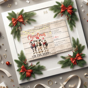 Kerst in de Schuur Koeien Dragen Santa Hats Kaart