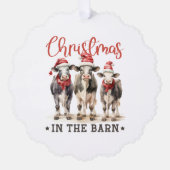 Kerst in de Schuur Rustieke Koeien in Santa Hats Ornament Kaart (Voorkant)