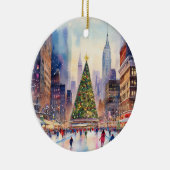 Kerst in de Waterverf van Time Square Keramisch Ornament (Rechts)