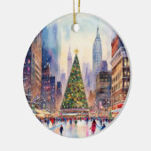Kerst in de Waterverf van Time Square Keramisch Ornament (Links)