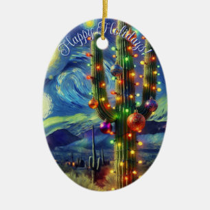 Kerst in de woestijn Saguaro Cactus Blue Green Keramisch Ornament