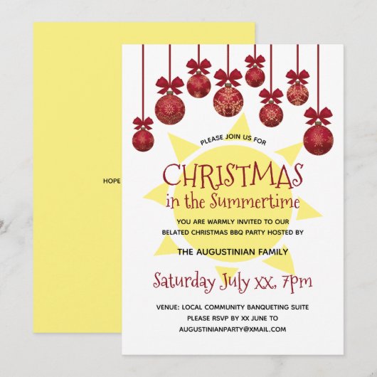 Kerst in de zomer BBQ Party Kaart (Voorkant / Achterkant)