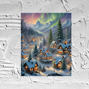 Kerst in een bergdorp, poollicht foto afdruk