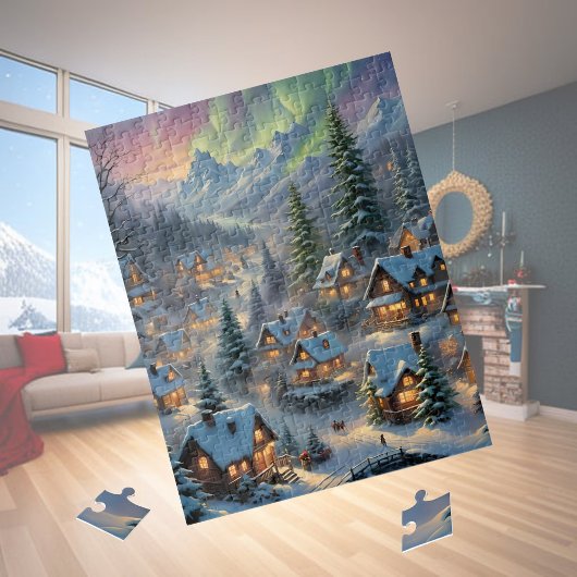 Kerst in een bergdorp, poollicht legpuzzel