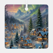 Kerst in een bergdorp, poollicht metalen ornament (Achterkant)