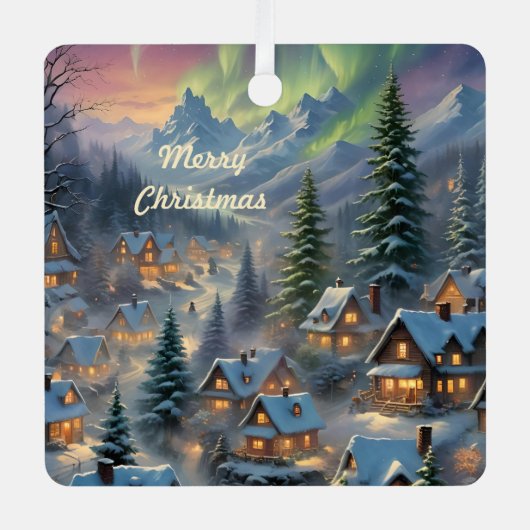 Kerst in een bergdorp, poollicht metalen ornament (Voorkant)