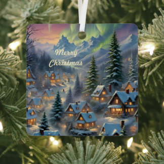 Kerst in een bergdorp, poollicht metalen ornament