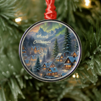 Kerst in een bergdorp, poollicht metalen ornament