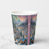 Kerst in een bergdorp, poollicht papieren bekers (Voorkant)