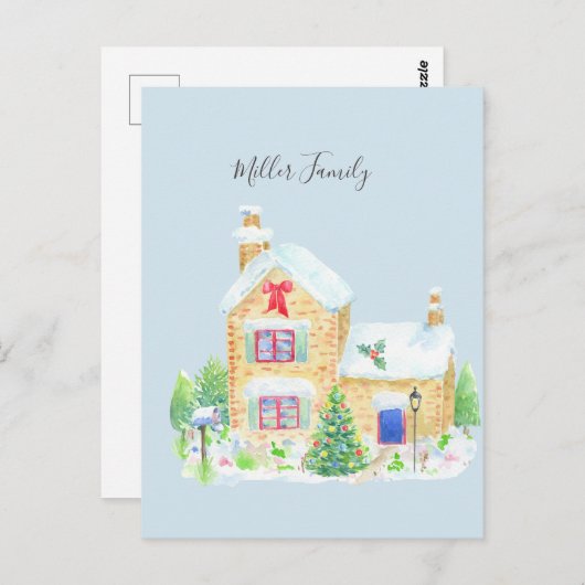 kerst in het gedecorbeerde traditionele huis briefkaart (Voorkant / Achterkant)