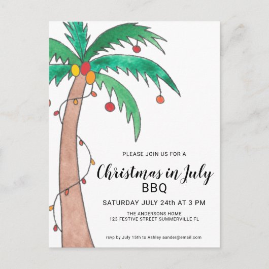 Kerst in juli BBQ Palm Uitnodigingskaart Uitnodiging Briefkaart (Voorkant)