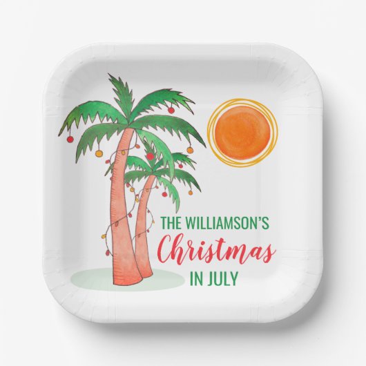 Kerst in juli feest gepersonaliseerd papieren bordje (Voorkant)
