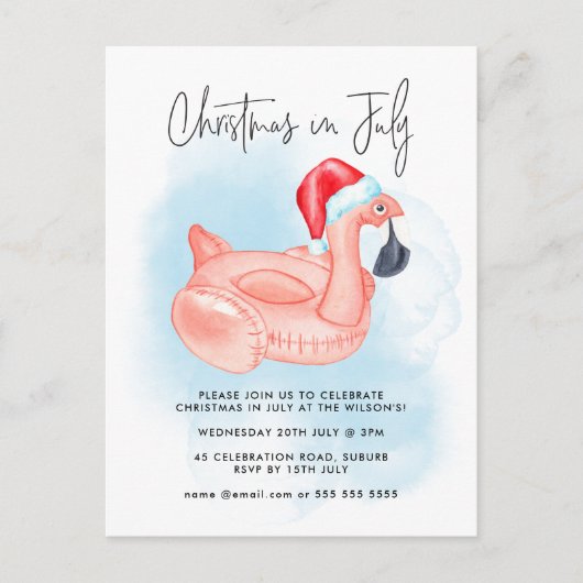 Kerst in juli Flamingo Summer Pool Party Feestdagenkaart (Voorkant)