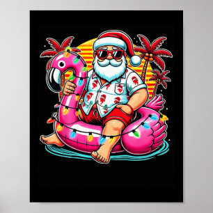 Kerst in juli Santa Flamingo Float Summer Kerstmis Poster