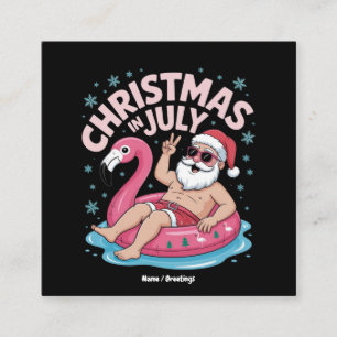 Kerst in juli Santa Flamingo Funny Summer Kerstmis Vierkante Visitekaartje