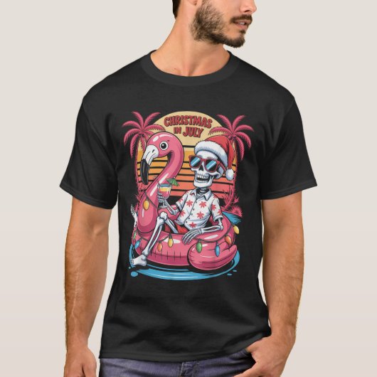 Kerst in juli Skeleton Flamingo Float Zomer X T-shirt (Voorkant)