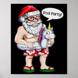 Kerst In Juli Vakantie Kerstman Eenhoorn Zwembad Poster