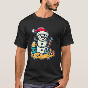Kerst in juli Zandsneeuwman Santa Hat Shovel Xm T-shirt