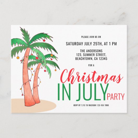 Kerst in juli zomerfeest uitnodiging briefkaart (Voorkant)