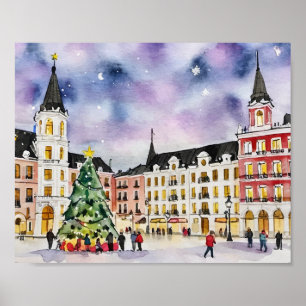 Kerst in Madrid Spanje Waterverf Poster