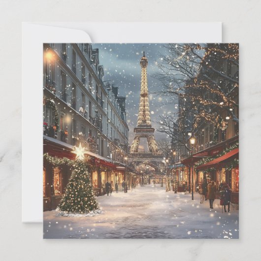 Kerst in Parijs: verlichte Eiffeltoren Feestdagenkaart (Voorkant)