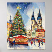 Kerst in Praag Tsjechië Waterverf Poster (Voorkant)