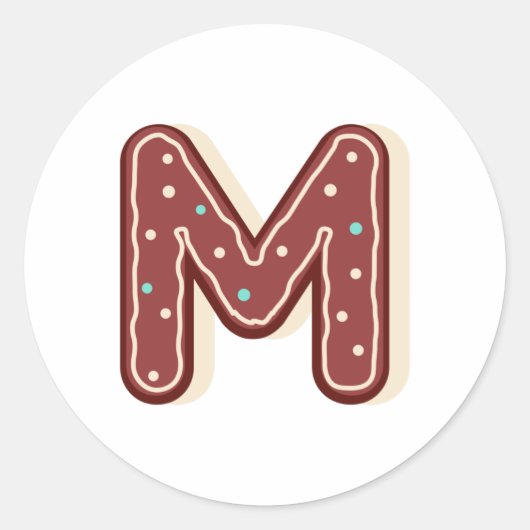 Kerst-Initiaal ontbijt Monogram Letter M Ronde Sticker (Voorkant)