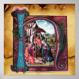 KERST-INITIAAL PERKAMENT POSTER