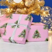 Kerst inpakpapier, dennenboom roze kerst cadeaupapier