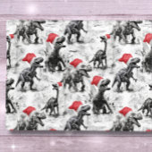 Kerst inpakpapier Dinosaur Santa Red White