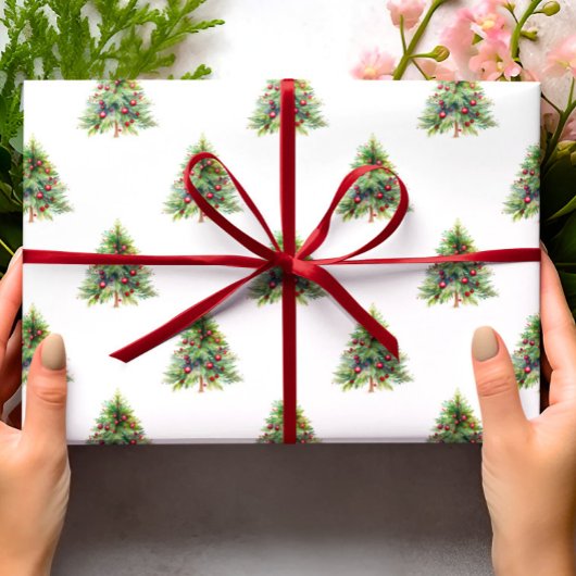 Kerst inpakpapier - Elegant Waterverf Pine