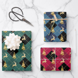 Kerst inpakpapier "Gouden rendier en boom" Vel